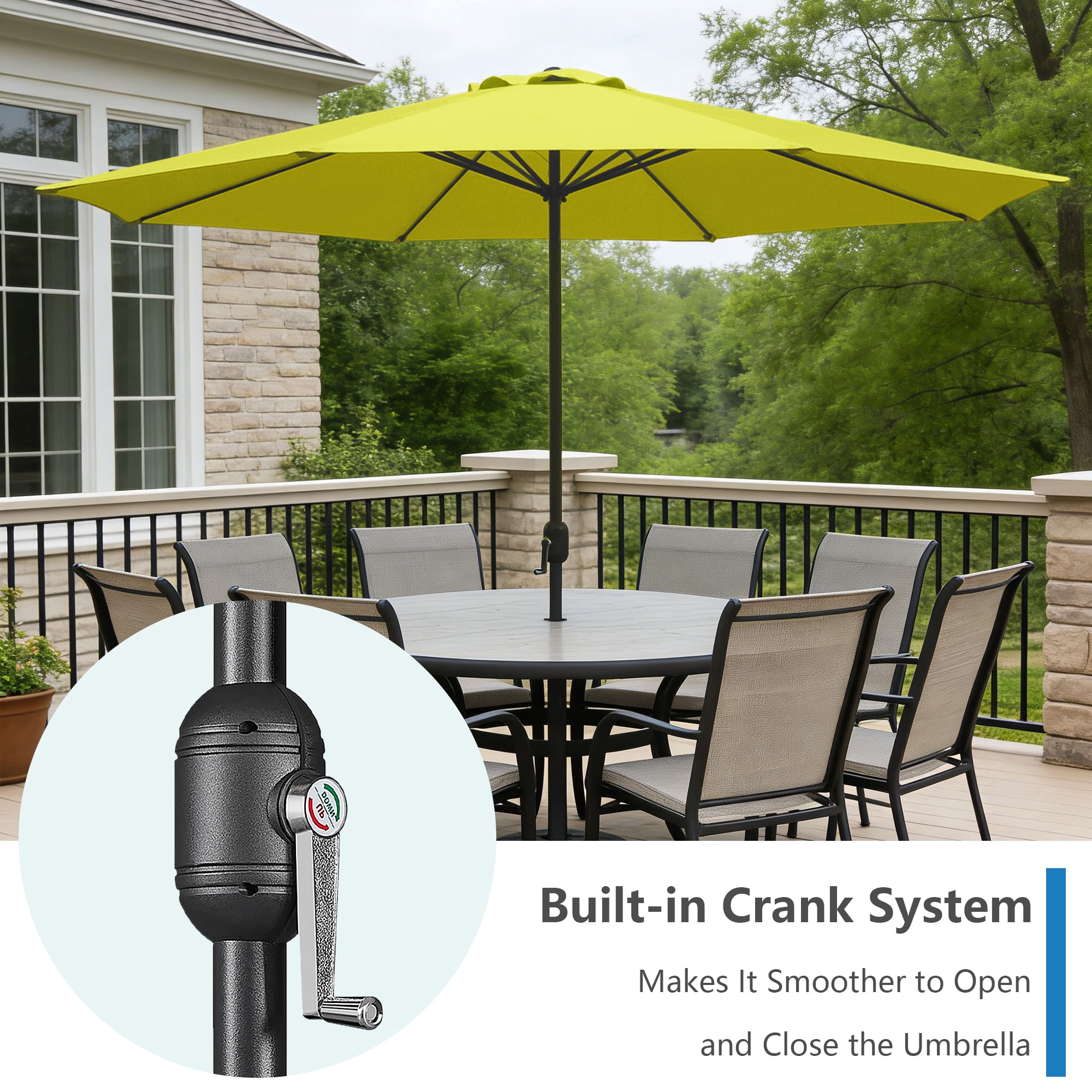 Abble 11FT Outdoor Patio Umbrella with Crank Handle, Market Umbrella with 8 Sturdy Umbrella Ribs, Waterproof for Garden Deck Backyard Pool,   Yellow