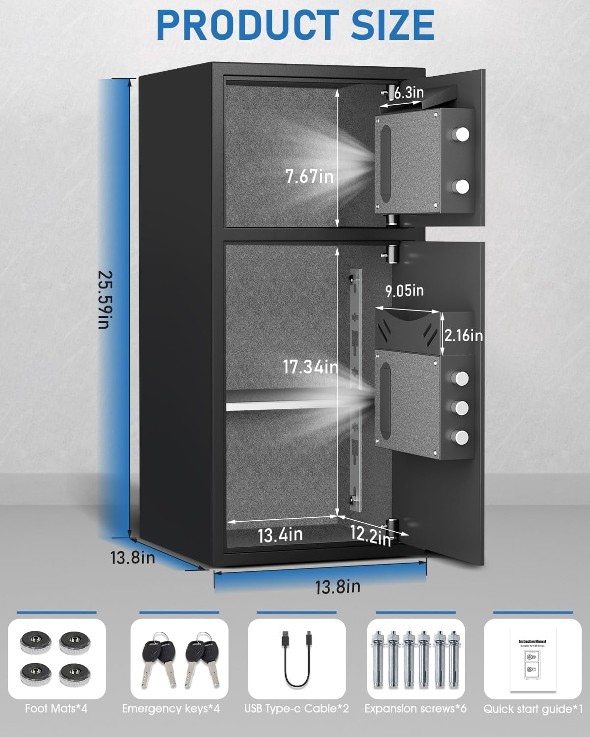 6.0 Cu Ft Biometric Fingerprint Safe Box, Large Double Door Security Cabinet with Drop Slot & Dual LED Light, Alloy Steel Home Safe with Digital Keypad for Money Valuables Documents, Black