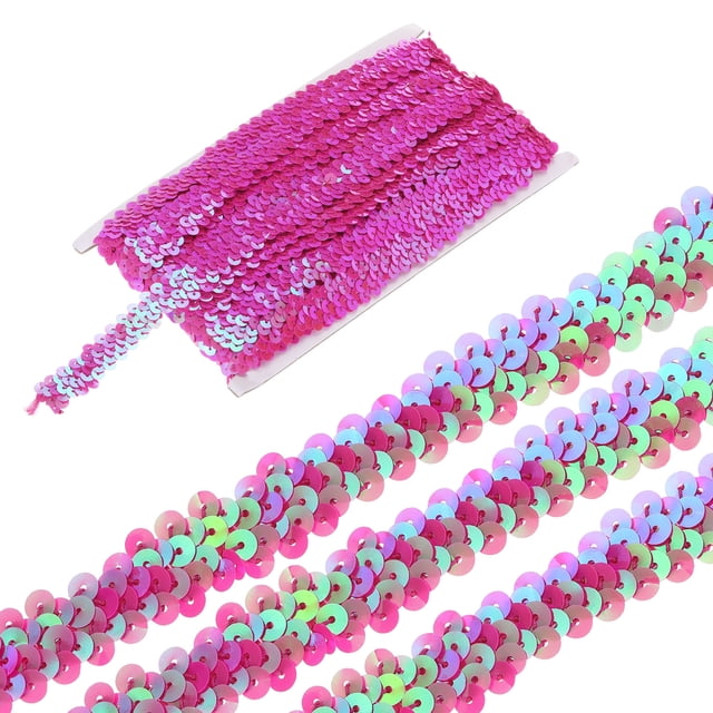 Unique Bargains 11 Yards 0.8 Inch Elastic Sequins Trim 2 Row Flat Sequin Strip Sequins Fabric Ribbon for Sewing Light Rose Red