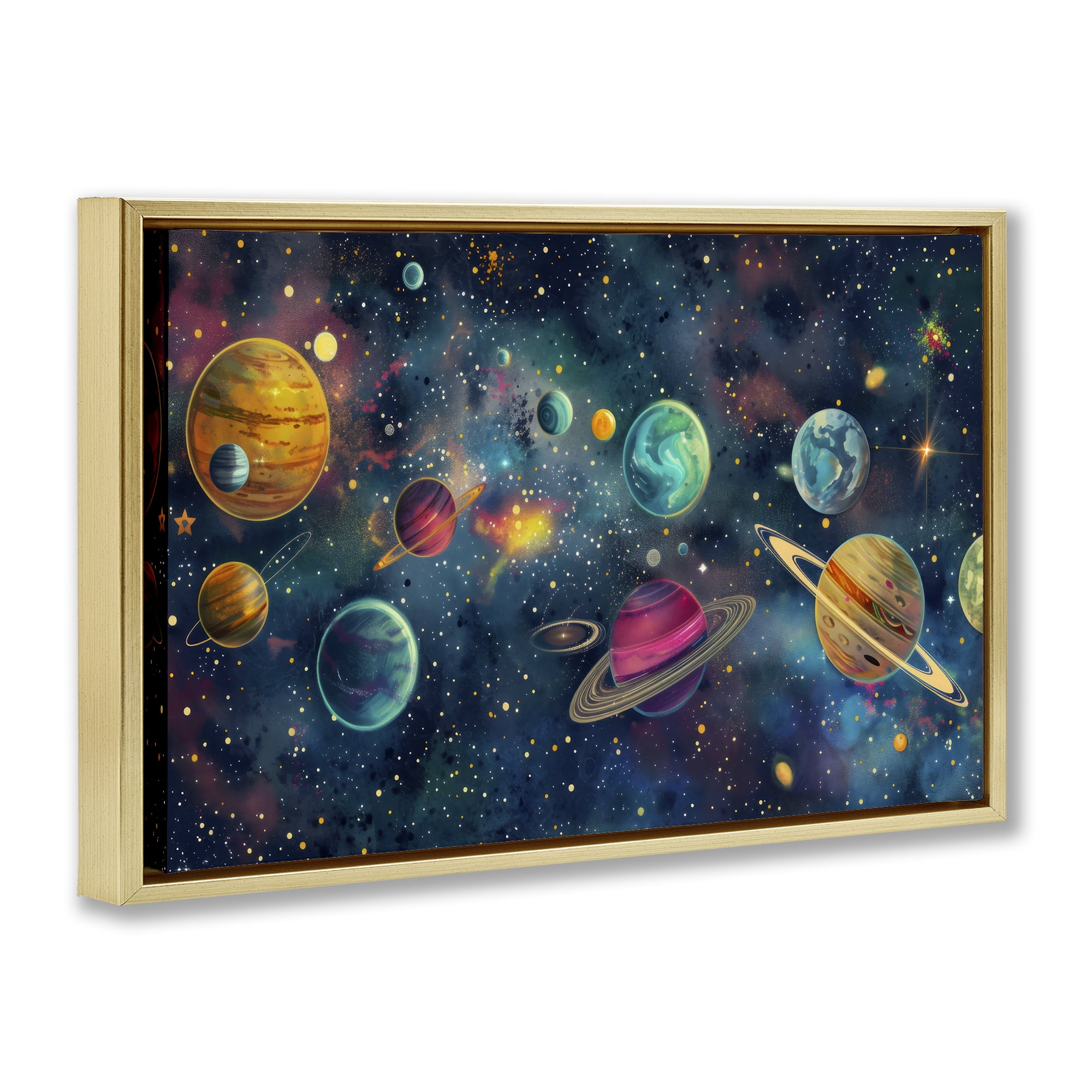 Stupell Industries Celestial Planetary Parade Gold Framed Floater Canvas Wall Art, design by Creative Studio