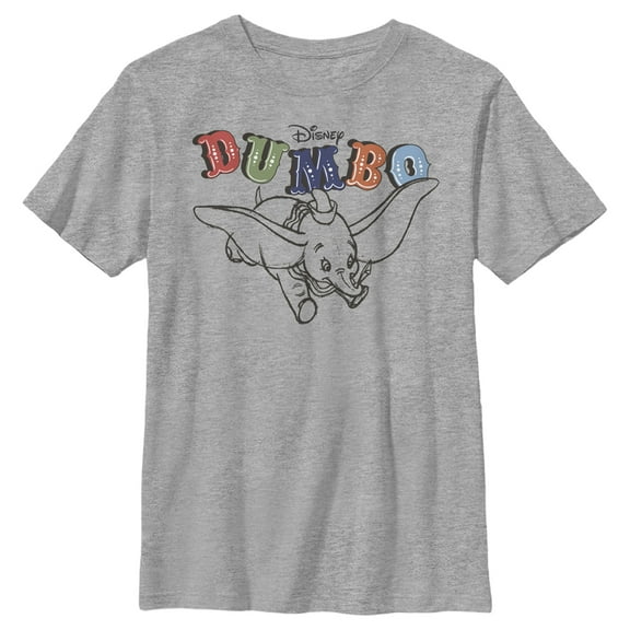 Boy's Dumbo Flying Outline With Logo  Graphic Tee Athletic Heather Small