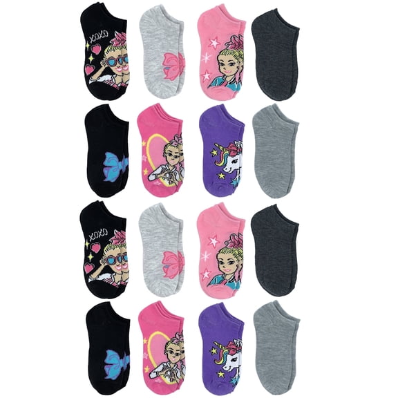 JoJo Siwa Character Girls No Show Socks, 16-Pack, Sizes S-L