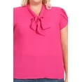 thumbnail image 5 of Women's Plus Size Casual Solid Petal Sleeve Bow Tie Neck Short Sleeve Blouse Shirt Top, 5 of 6