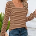 thumbnail image 4 of Kaemgyyd Womens Tops Ruffle Long Sleeve T Shirts Striped Square Neck Tunic Blouses Loose Trendy Casual Tee, 4 of 6