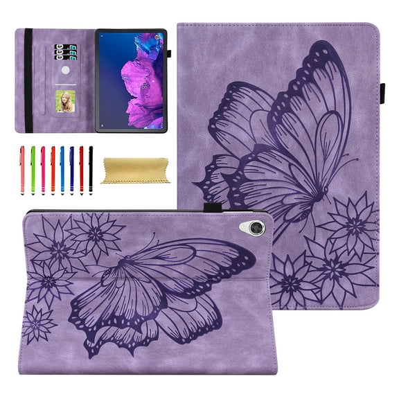 Allytech for Lenovo Tab P11 Case 11" Tablet TB-J606F TB-J606X 2021, Slim Fit PU Leather Butterfly Embossed Shockproof Kickstand Flip Cover Pencil Holder Case for Lenovo Tab P11 - Purple