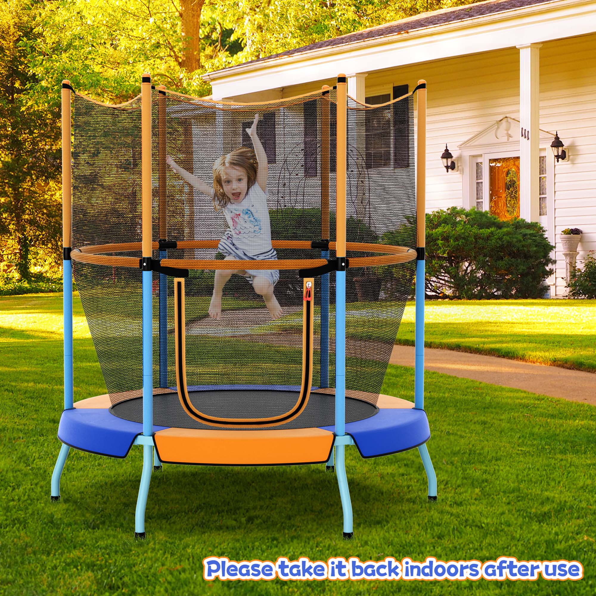 ウォールトランポリン Costway Trampoline for Kid's with Safety Enclosure Net, Blue