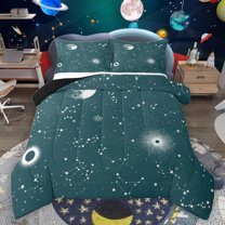 jejeloiu Galaxy Starry Sky Queen Comforter Set,Constellation Pattern Bedding Sets,Green White Bedding Comforter Set For Girls Kids,Microfiber Bedroom Decor Reversible,3pcs