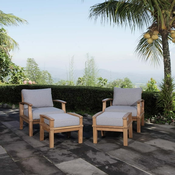 Modway Marina 4 Piece Outdoor Patio Teak Set in Natural Gray