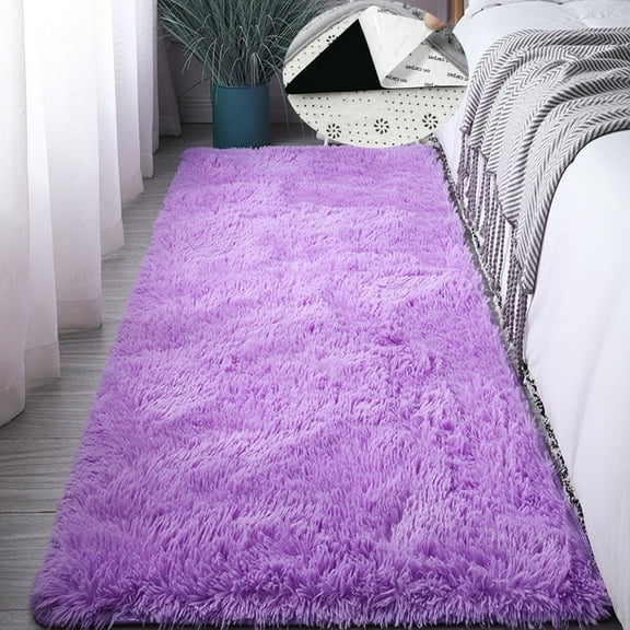 FUDAKUNA Soft Fluffy Area Rugs Purple Shaggy Non-Slip Backing Floor Mats 24" x 63" Plush Carpet for Living Room Bedroom
