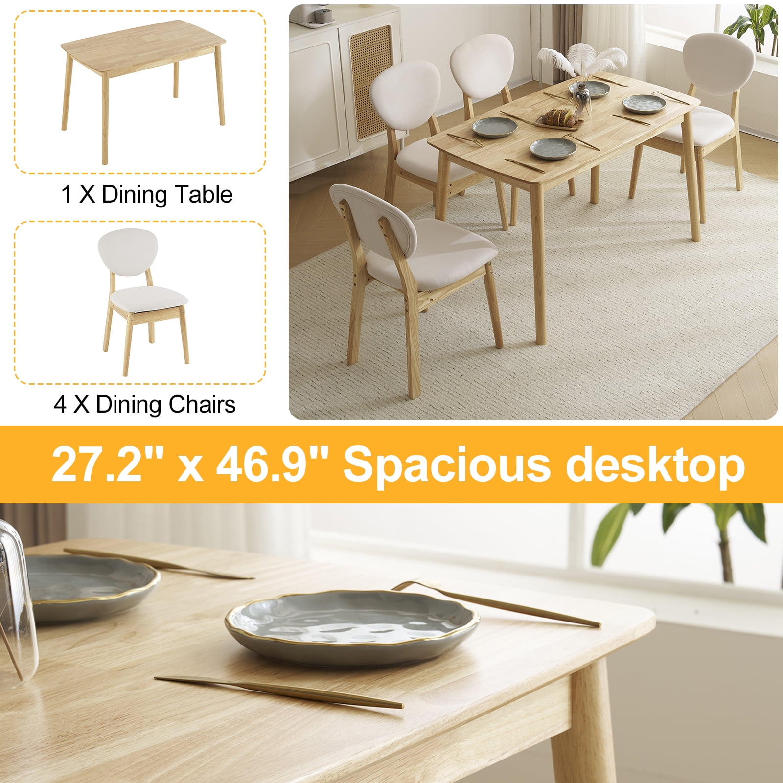 Ktaxon Dining Table Set for 4 Solid Wood Dinner Table with
