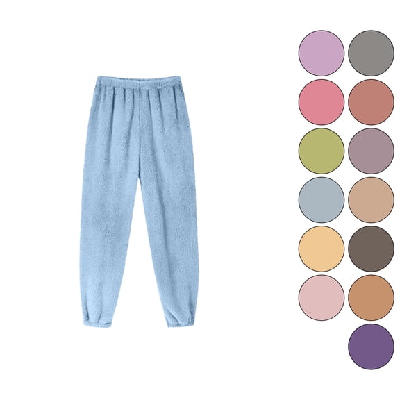 Antinious Womens Fall Winter Elastic Waist Warm Pajama Long Pants Solid Casual Fleece Outer Comfortable Loungewear Bottoms