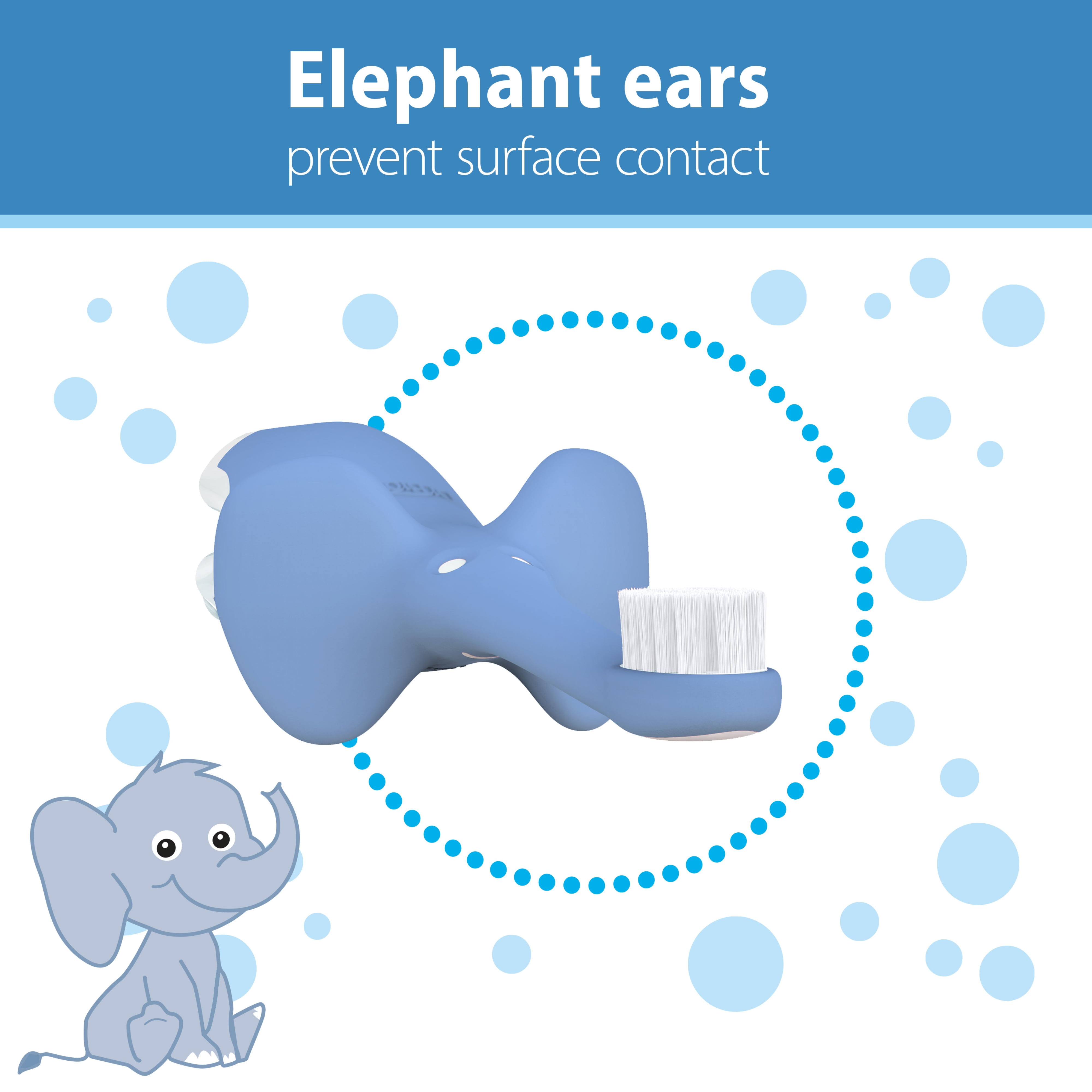 Dr. Brown's Infant-to-Toddler Toothbrush, Soft and Safe Baby Training Brush, Elephant, Blue, 0-3 years