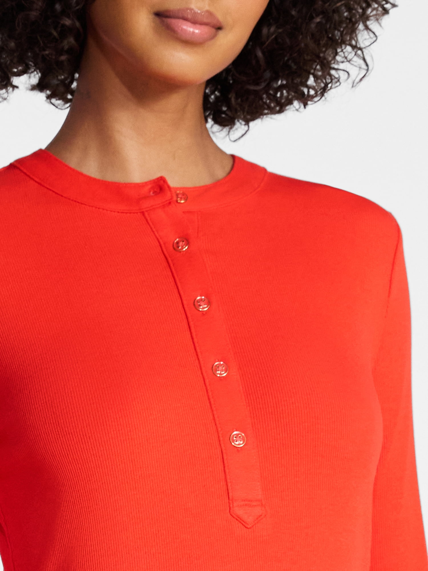 Time and Tru Women's Ribbed Henley with Long Sleeves, Sizes XS-XXXL
