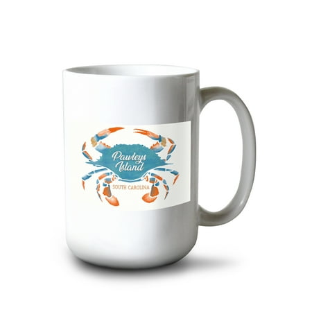 

15 fl oz Ceramic Mug Pawleys Island South Carolina Blue Crab Watercolor Contour Dishwasher & Microwave Safe