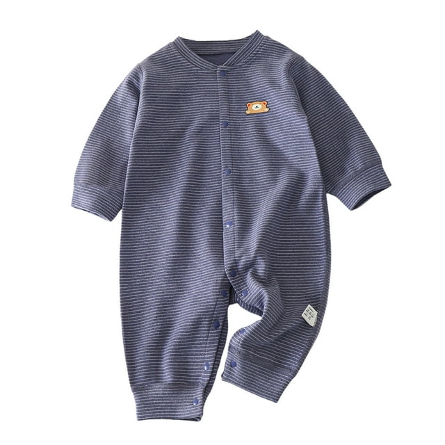 HNMKIU Unisexe Garçons Doux à Manches Longues Justaucorps Barboteuse Combinaison Confortable Col Rond Tenue pour Intérieur Printemps Automne Tenue Classique de Tous les Jours Fermeture à Boutons-Pression Design Marine,6-12 Mois