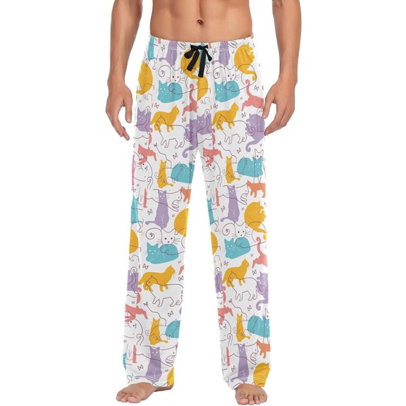 Colorful Cats Men's Pajama Pants, Soft and Comfortable Lounge Sleep Bottoms with Pockets, Men's Sleepwear with Custom Print, X-Large