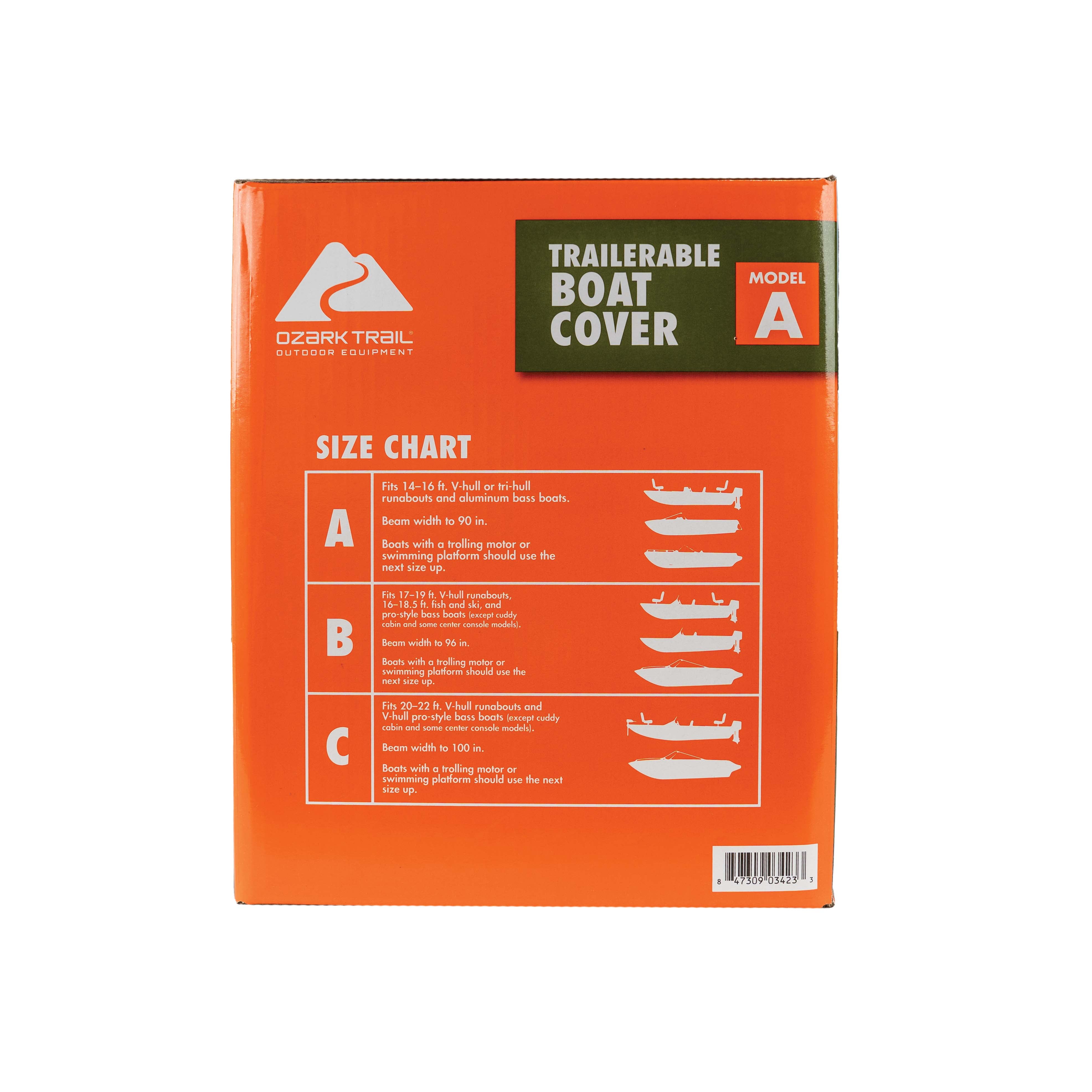 Ozark Trail Trailerable Boat Cover for Boats up to 17 ft 9 in, Fits Beam Widths up to 115 in