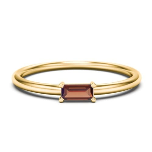 East-West Stackable Baguette Birthstone Ring - Garnet (January)