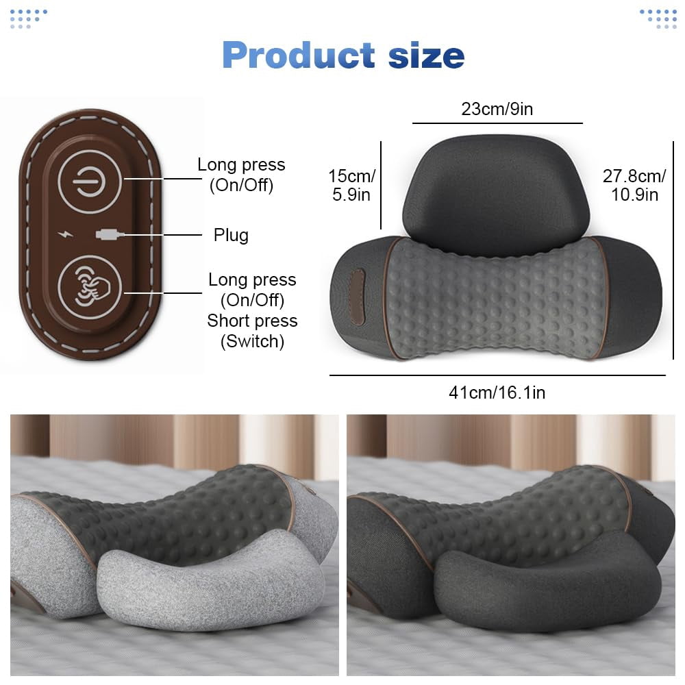 Pillow Massage Neck Hump, 3-in-1 Cervical Pillows Traction Massager, Heated Massage Neck Pillow Memory Foam with Rechargeable Grey