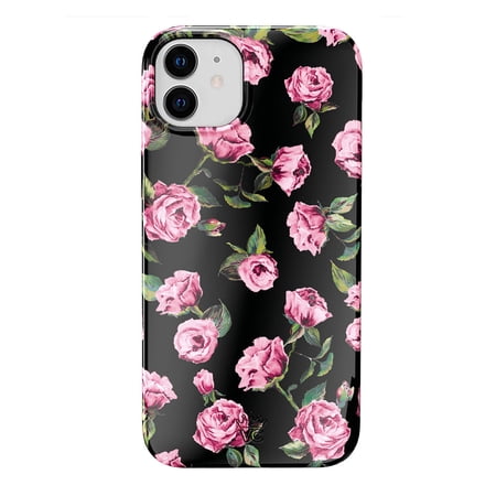 VELVET CAVIAR Floral iPhone 12 Mini Case Compatible with MagSafe - Cute Protective Black Case for Women - Pink Rose Flower