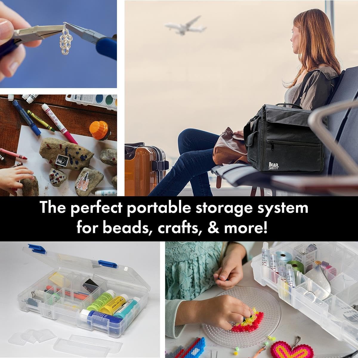 The Beadsmith Keeper Traveler - 13" x 7.5" x 11.5" - Includes 6 Organizer Boxes, - Zip Front Tote Bag with Carrying Handle & Removable Adjustable Strap - Portable Storage System for Beads & Supplies