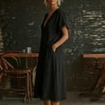 thumbnail image 4 of ZQUUVOU Sundresses for Women V Neck Short Sleeve Lace Trim Loose Midi Dresses with Pockets Long Casual Summer Dress Black, 4 of 6
