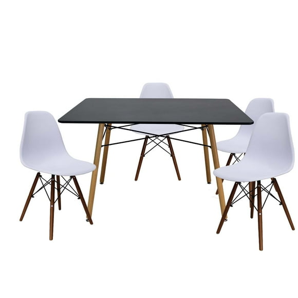 Set Comedor Oslo Mundo In Melamina 120cm Negro 4 Sillas Blanco nogal Minimalista