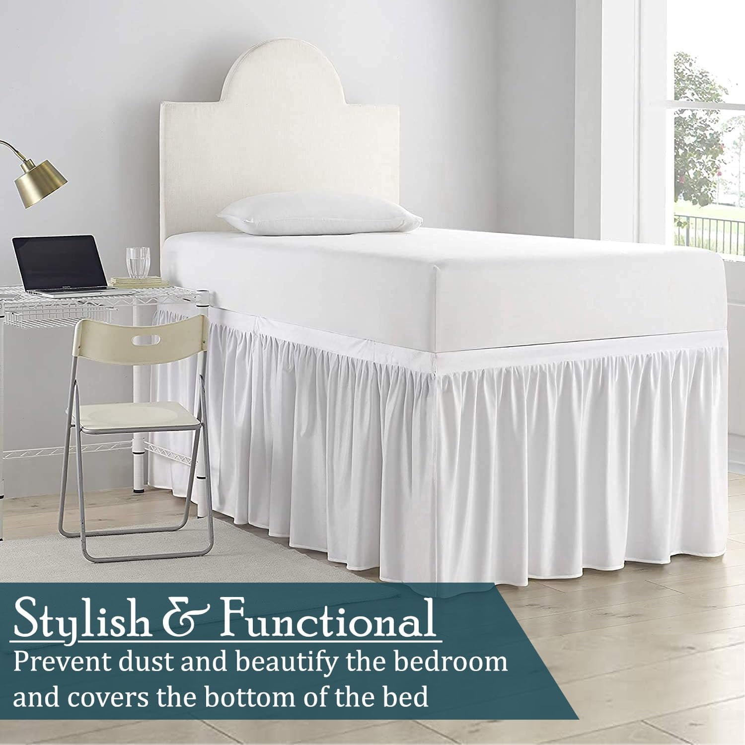 Dorm Room Bed Skirt - College Dorm Bed Skirt - Twin XL, Extra Long - 40 Inch Drop - 100% Microfiber - White