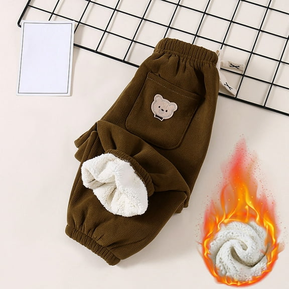 piuwrlz Girls Boys Winter Thick Velvet Pants for Kids Long Plush Cotton Sweatpants Brown Size 8 Years