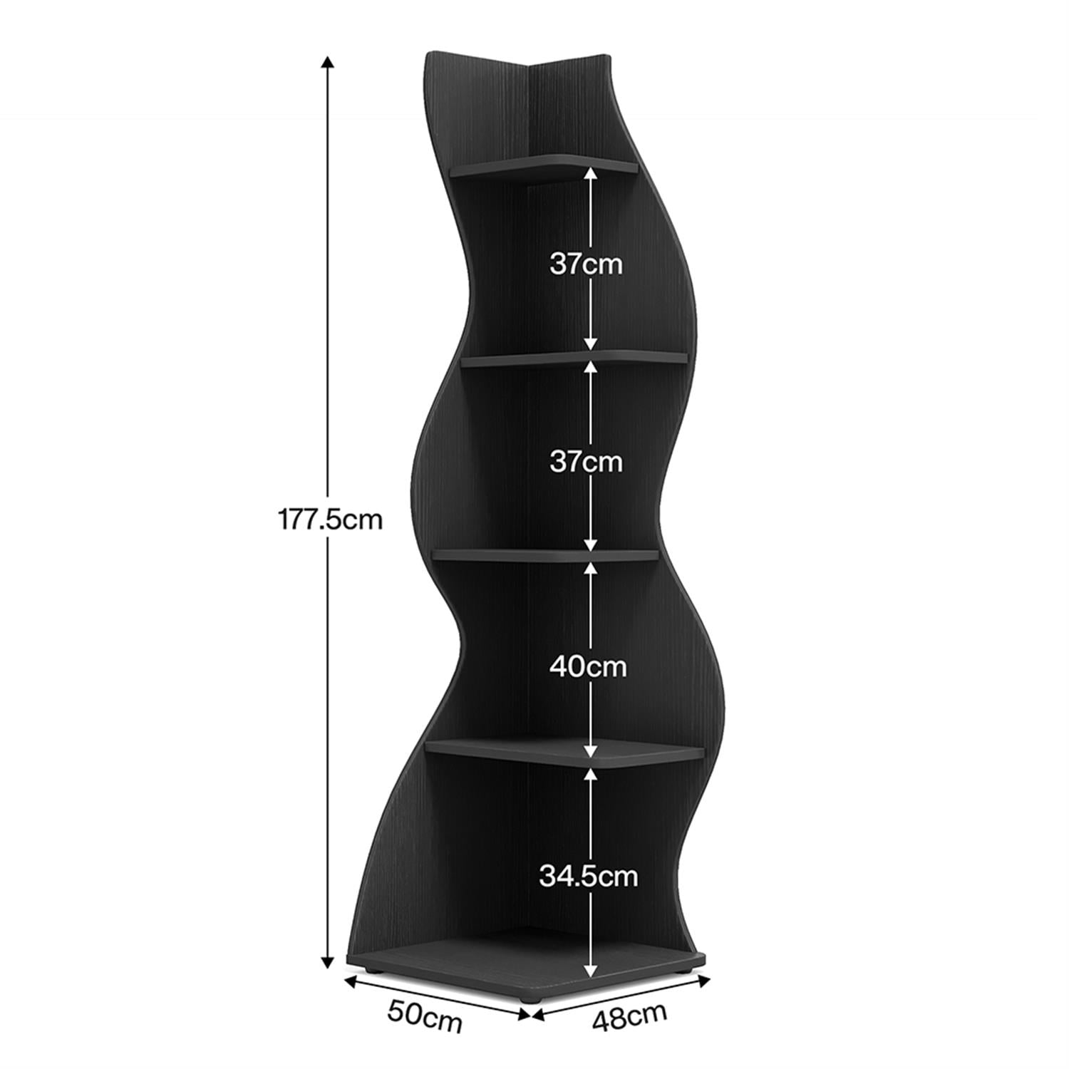 Demi Bonn 5-Tier Corner Bookcase, Wood Bookshelf Storage Organizer, 70" Tall Display Standing Shelf Unit for Bedroom, Living Room, Black