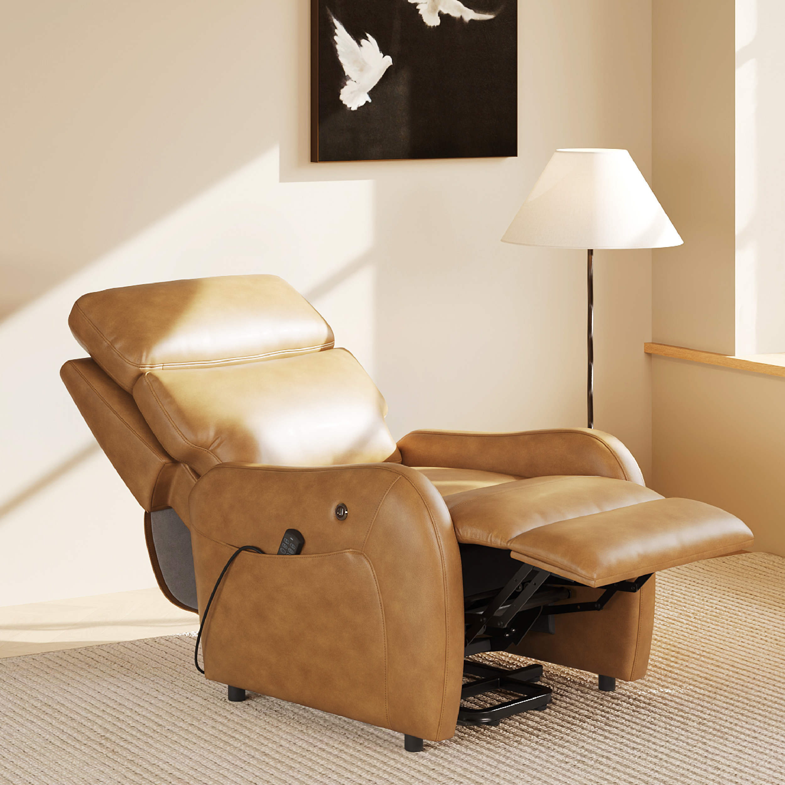 COLAMY Ascend Dual Motor Power Lift Recliner Chair with Massage and Heat for Elderly People, USB Charging Ports, Light Brown