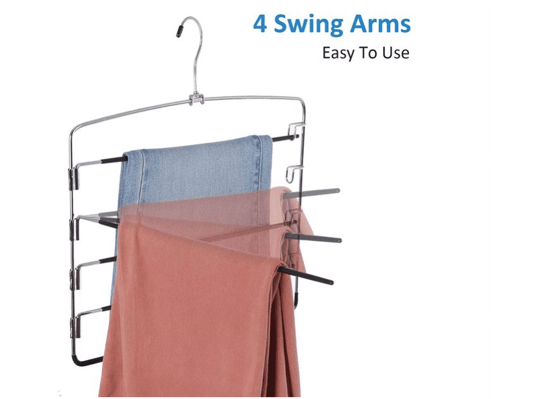 Pants Hangers 5 Layers Stainless Steel Non-Slip Foam Padded Swing Arm Space Saving Clothes Slack Hangers Closet Storage Organizer for Pants Jeans Trousers Skirts Scarf Ties Towels(Pack of 2)