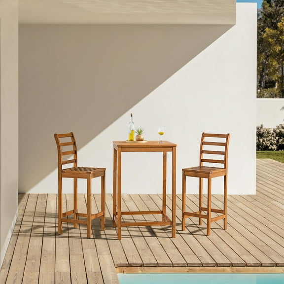 Alaterre Furniture Brandon Acacia Wood Outdoor Bar Height Bistro Set - Set of 3, Natural