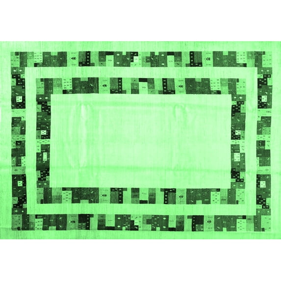 Ahgly Company Machine Washable Indoor Rectangle Solid Emerald Green Modern Area Rugs, 7' x 9'