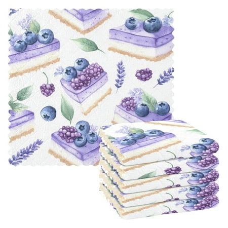 

6 Pack Kitchen Dish Towels 11 Inch x 11 Inch Reusable Cleaning Cloths for Washing Dishes Dish Cloths for Drying Dishes Blueberry Cheesecake Pattern