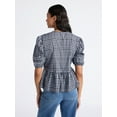 thumbnail image 3 of Time and Tru Women's Tie Front Peplum Top with Short Puff Sleeves, Size XS – XXXL, 3 of 5