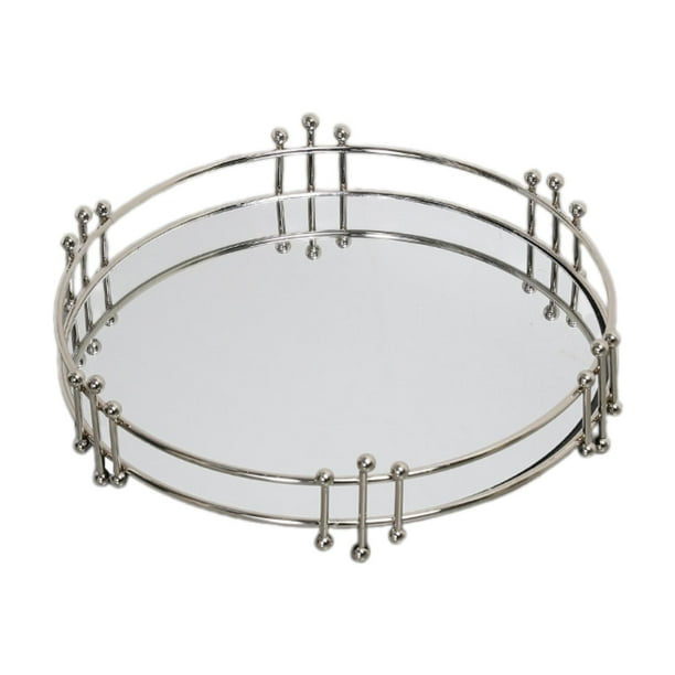Bandeja de joyas decorativas Organizador de baratijas de bandeja Medilla de mesa de espejo de pared redonda para la mesa para artículos de tocador Plata