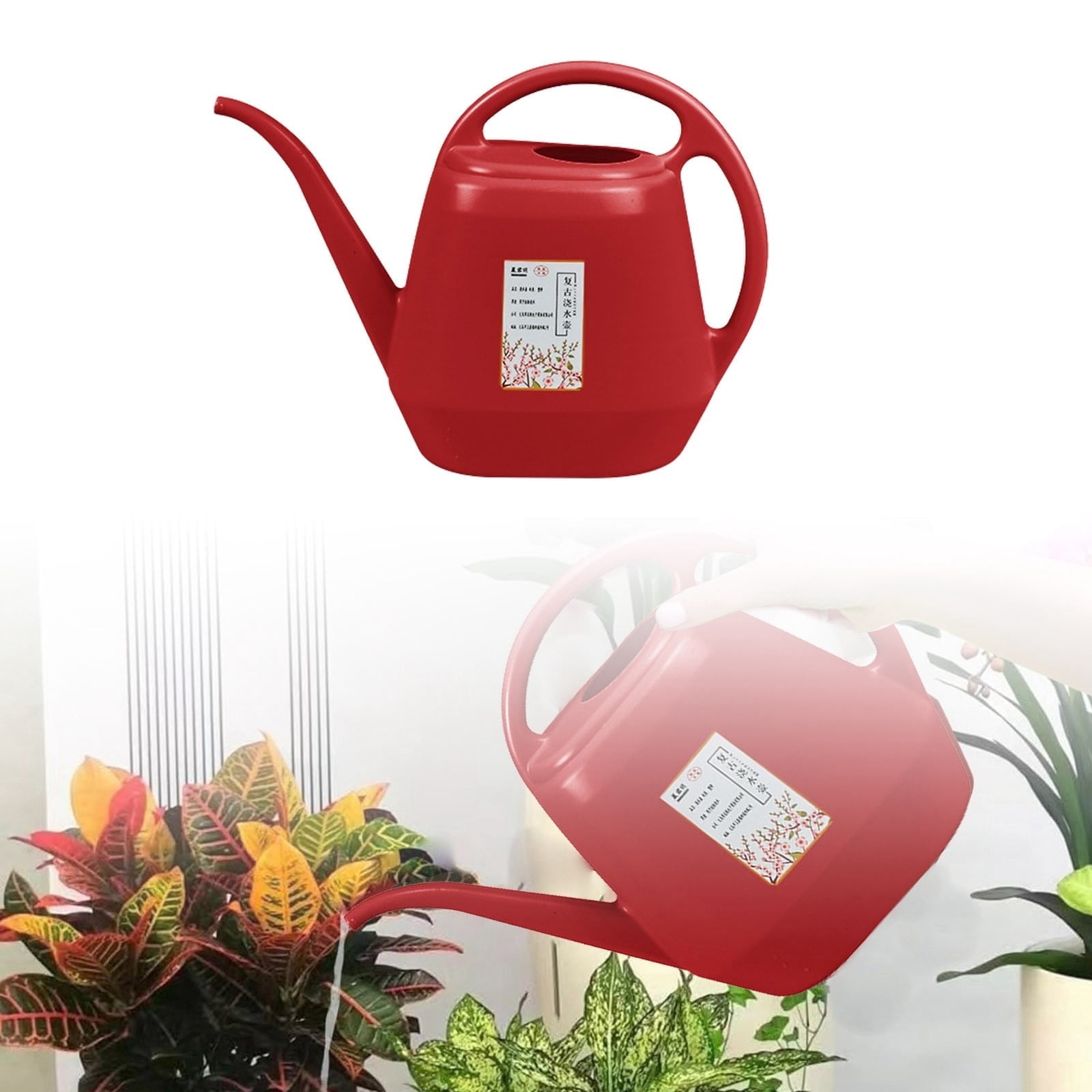 Indoor Watering Can 1 Gallon Red, Long Spout, Lightweight, Anti- Handle, Ideal for Delicate Flowers and Seedlings,Red