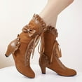 thumbnail image 4 of Leozcaa Women Sweet Bow Boots Mid Heels Lace Up Victorian boots Mid Calf Kawaii Boot Dress Tall Boots, 4 of 7