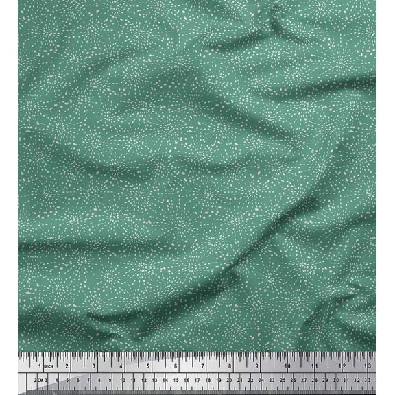 Soimoi Green Cotton Voile Fabric Brush Stroke & Dots Abstract Print Sewing Fabric Yard 42 Inch Wide
