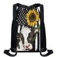 thumbnail image 2 of Xoenoiee American Flag Print Drawstring Backpack Bag with Zipper Pocket for Women Men, Cow Sunflower Lightweight Portable Beach Bag Sackpack for Swimming Gym Travel Yoga Storage Bag, 2 of 8