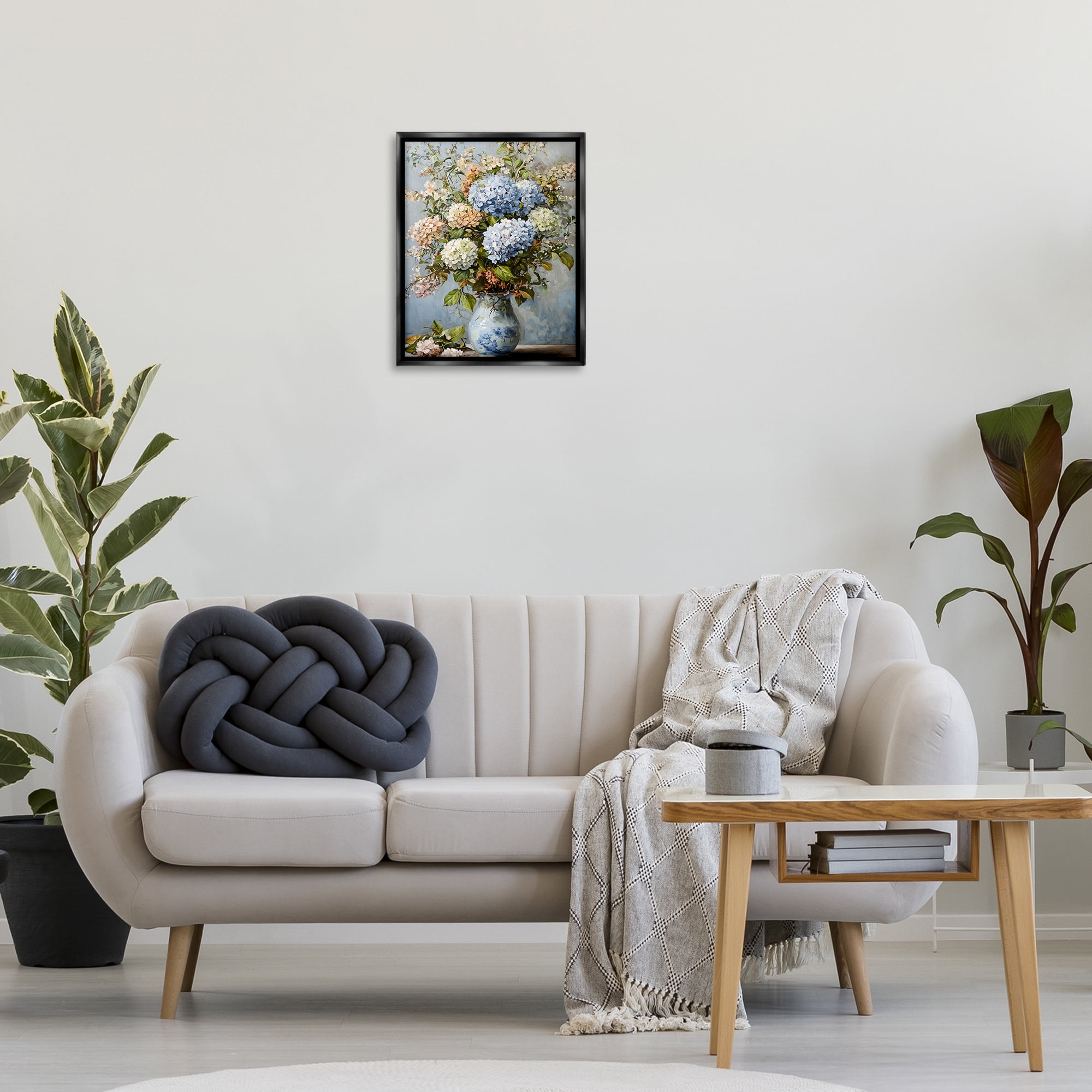 Stupell Industries Classic Hydrangeas & Leaves Floral Painting Black Floater Framed Canvas Art Print Wall Art, 17 x 21
