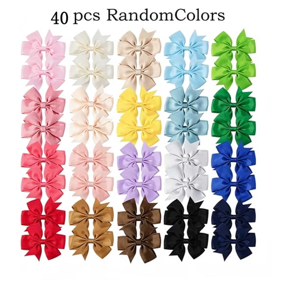 TUWAFE 40PCS Hair Bows For Girls, Toddler Bows, Baby Bow Clips, Ribbon Clips, Back To School