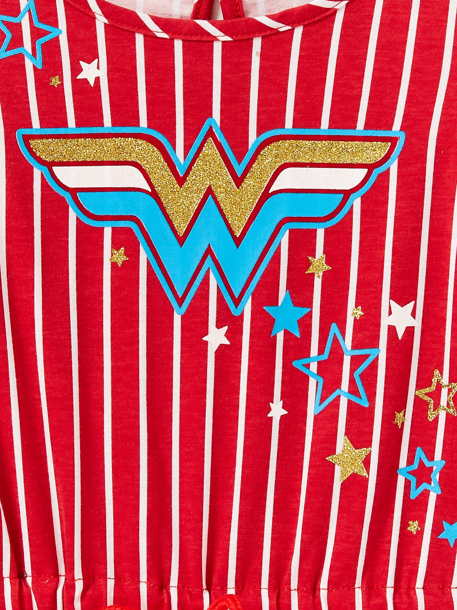 Wonder Woman Girls Graphic Flutter Sleeve Belted Romper, Sizes 4-18