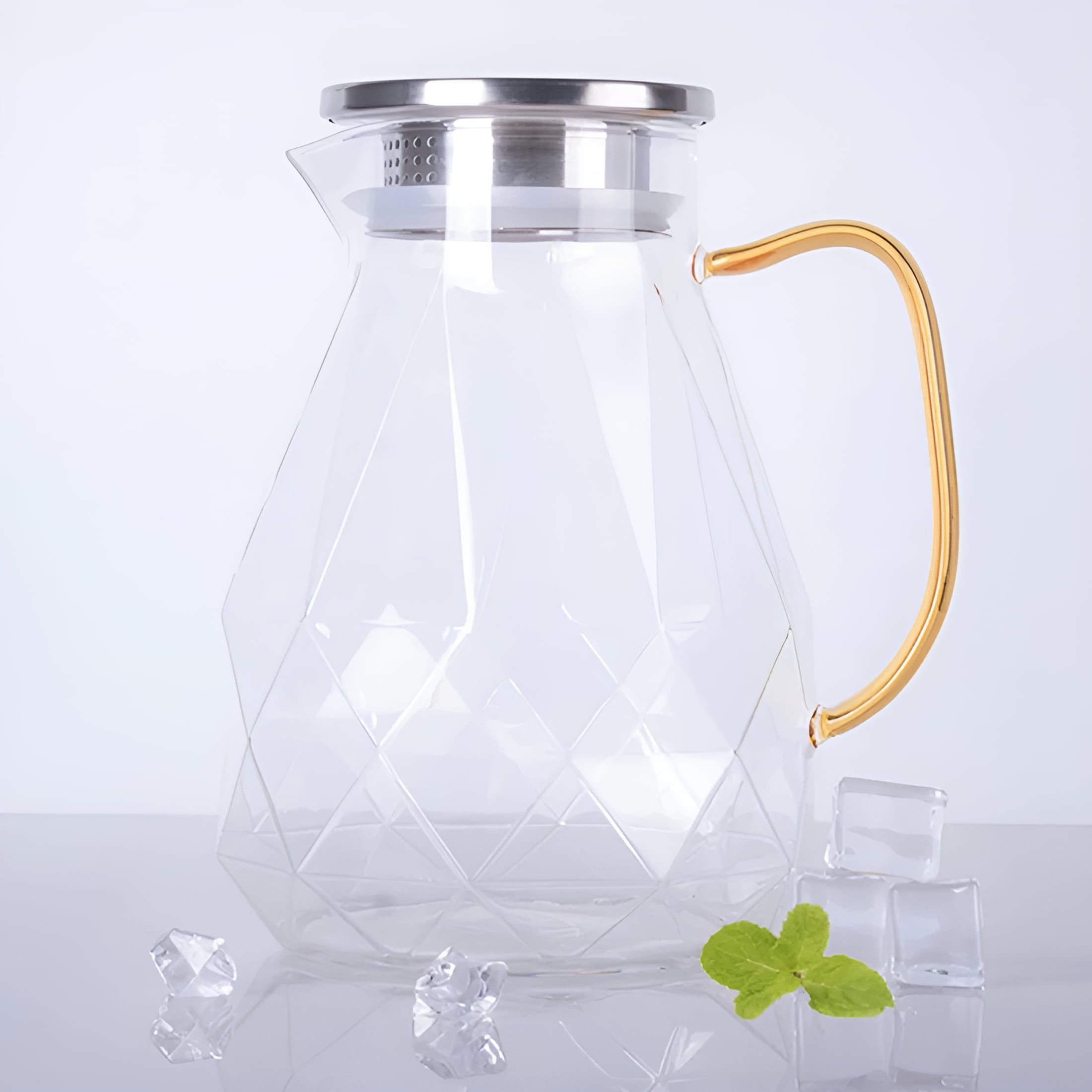 ACDANC Glass Cold Water Jug Kettle Pitcher with Lid 1 Gallon Household Stainless Steel