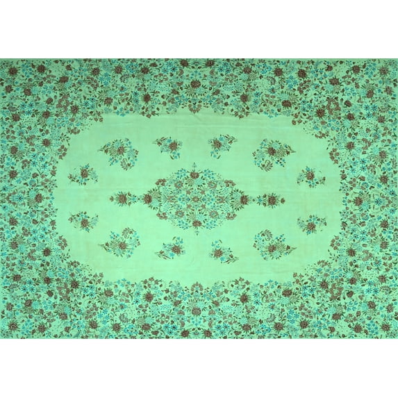 Ahgly Company Machine Washable Indoor Rectangle Medallion Turquoise Blue Traditional Area Rugs, 2' x 4'