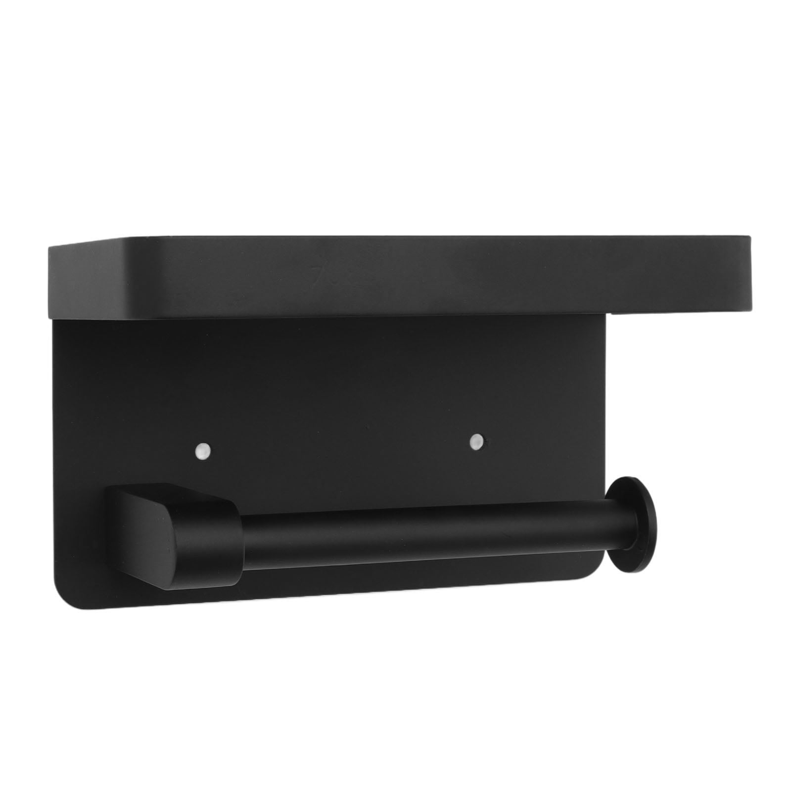 M Buder Toilet Paper Holder with Shelf, Wall Mounted Stainless Steel Tissue Roll Dispenser, Waterproof Storage Rack for Bathroom and Washroom, Black (7.48 in / 19 cm)