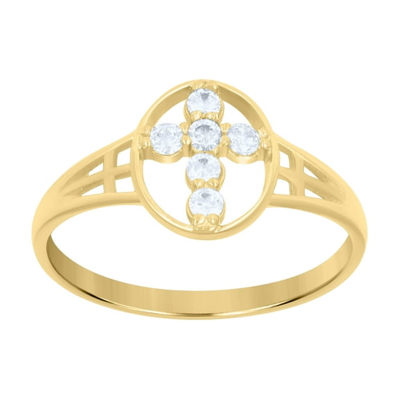 10kt 10k Yellow Gold Womens Cubic Zirconia Oval Cross Religious Ring