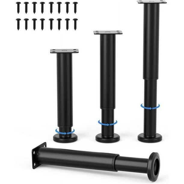 4 Pieces Adjustable Furniture Legs 18cm Black Round Metal Table Leg for