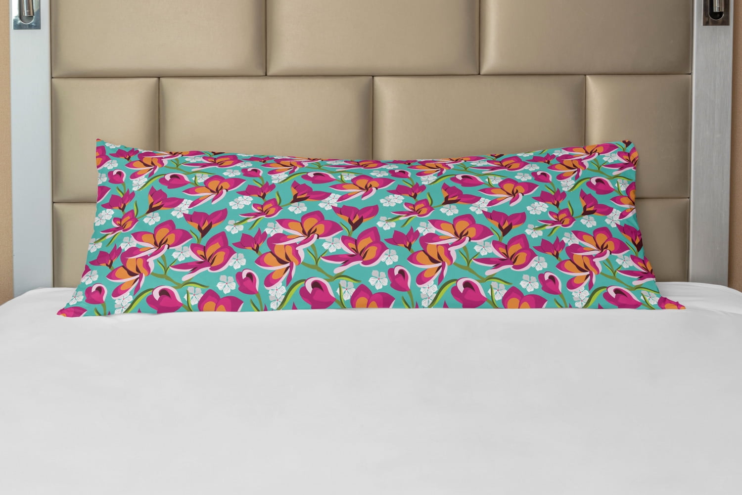 Colorful Body Pillow Case Cover with Zipper, Hand Drawn Floral